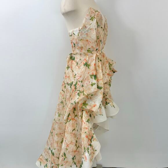 ZIMMERMANN Natura Draped Strapless Dress High-Low Azalea Floral 0 (US4) - Picture 7 of 16